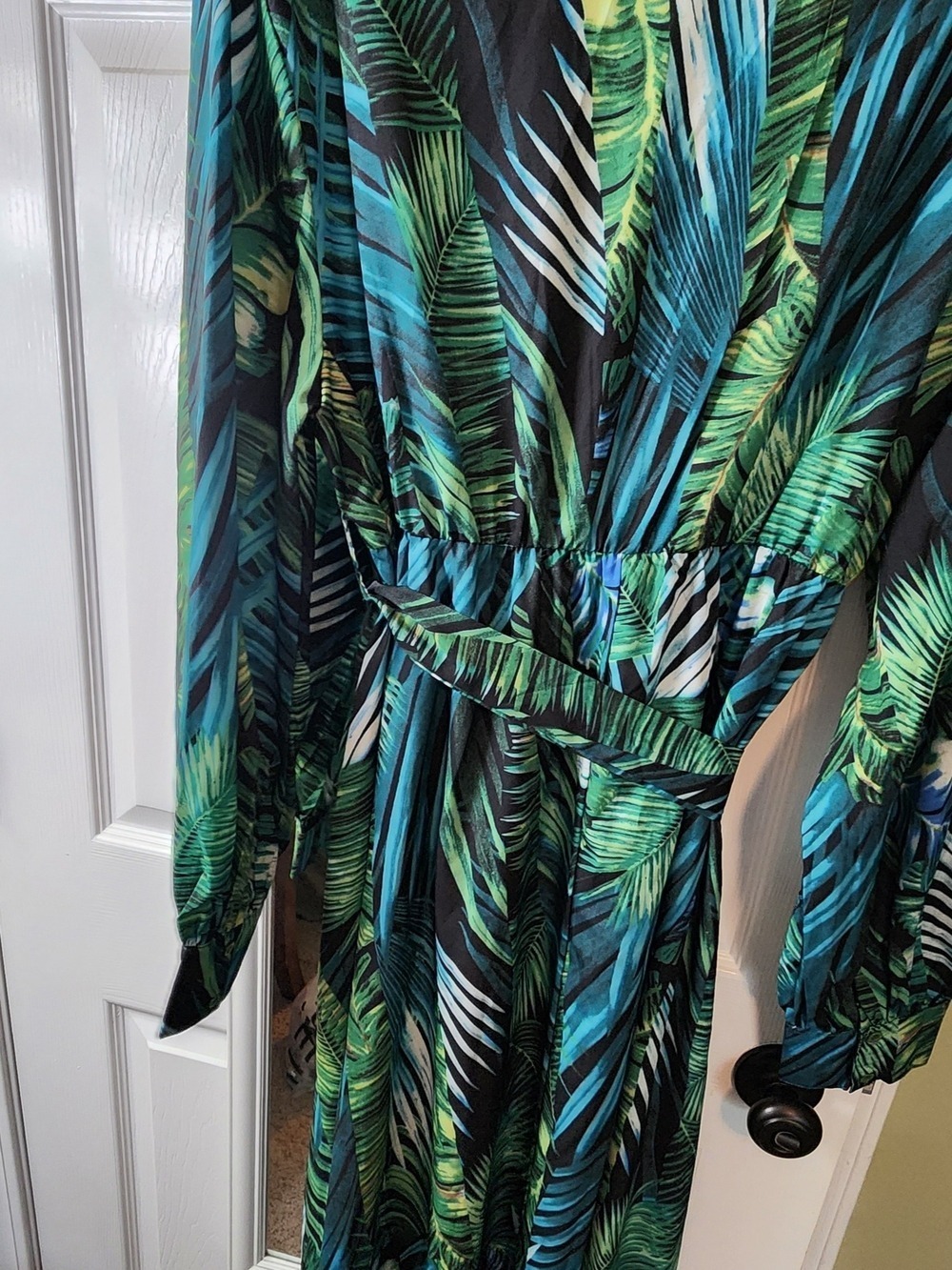 Green Tropical Maxi Dress V-Neck - Picture 7 of 7